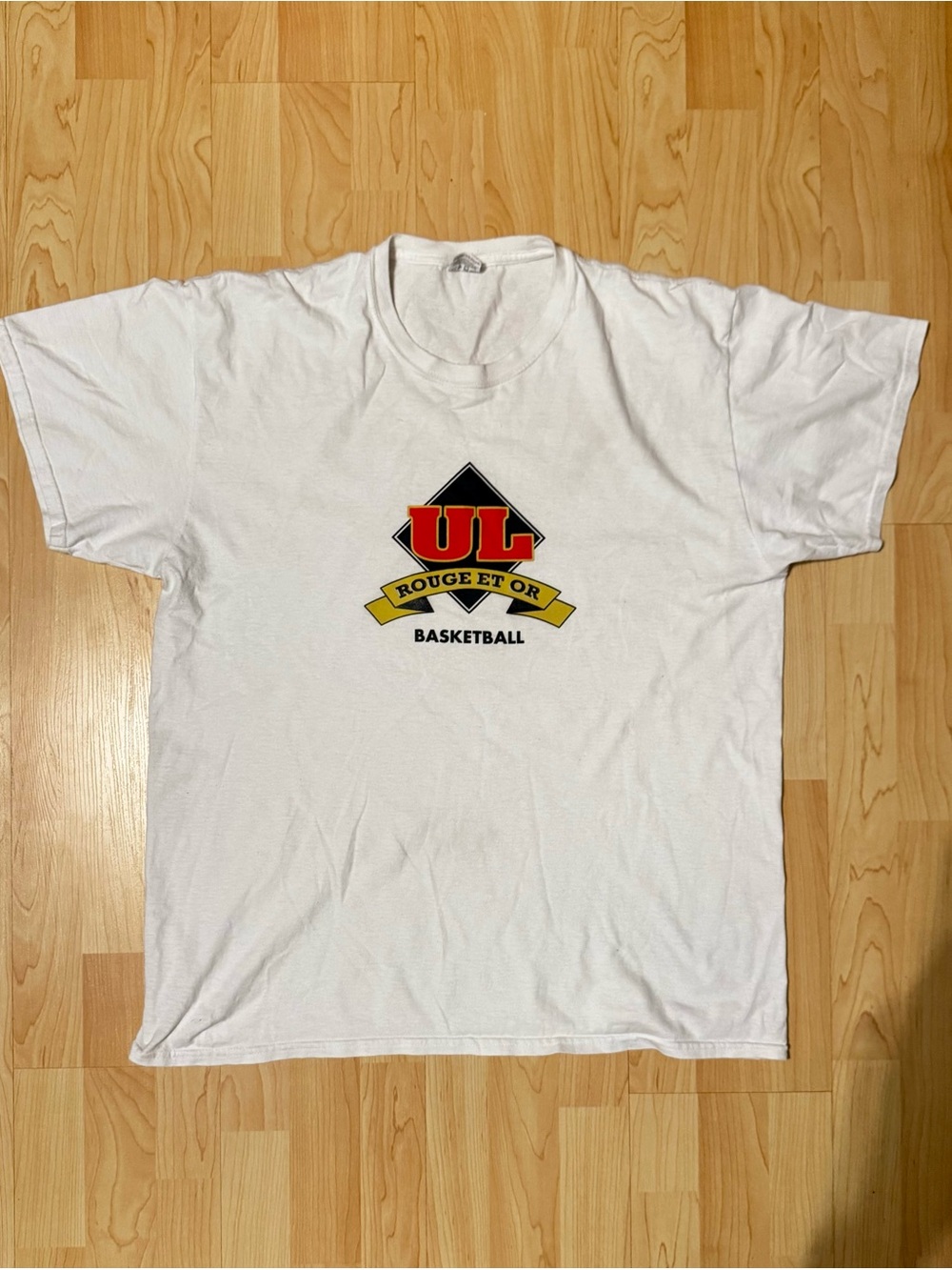 UL Rouge et Or White Basketball Logo Tee - Kids Short Sleeve